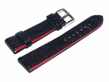 Calfskin Watch Strap Black Red Inner Leather 20 mm