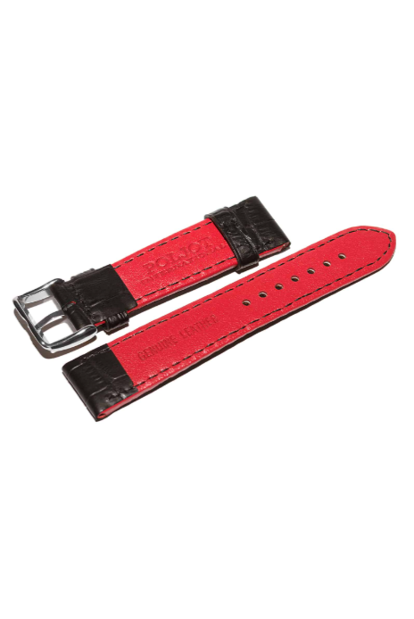 Calfskin Watch Strap Black Red Inner Leather 20 mm - Image 2
